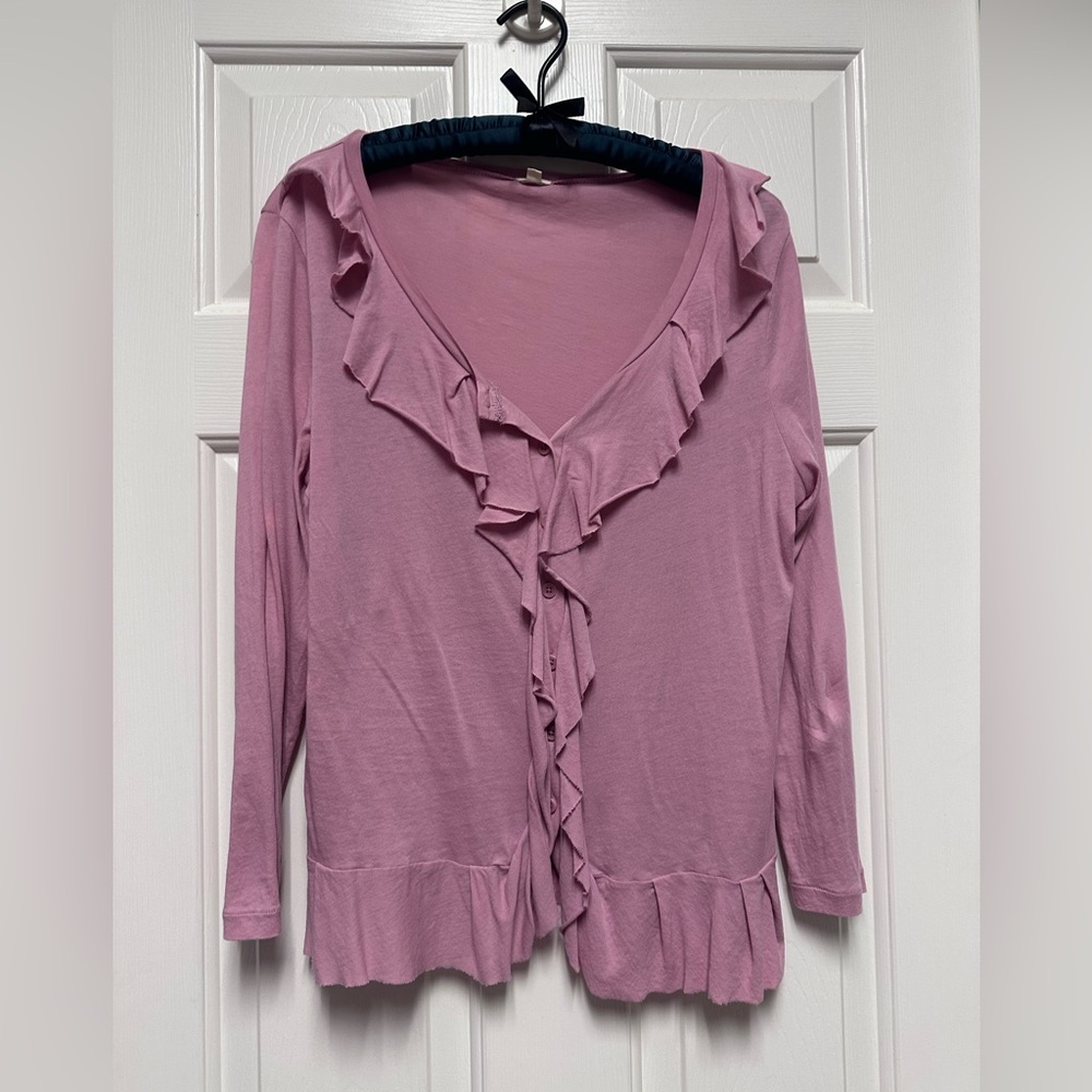 J Crew Women's Pink Ruffled button up Top Size M
